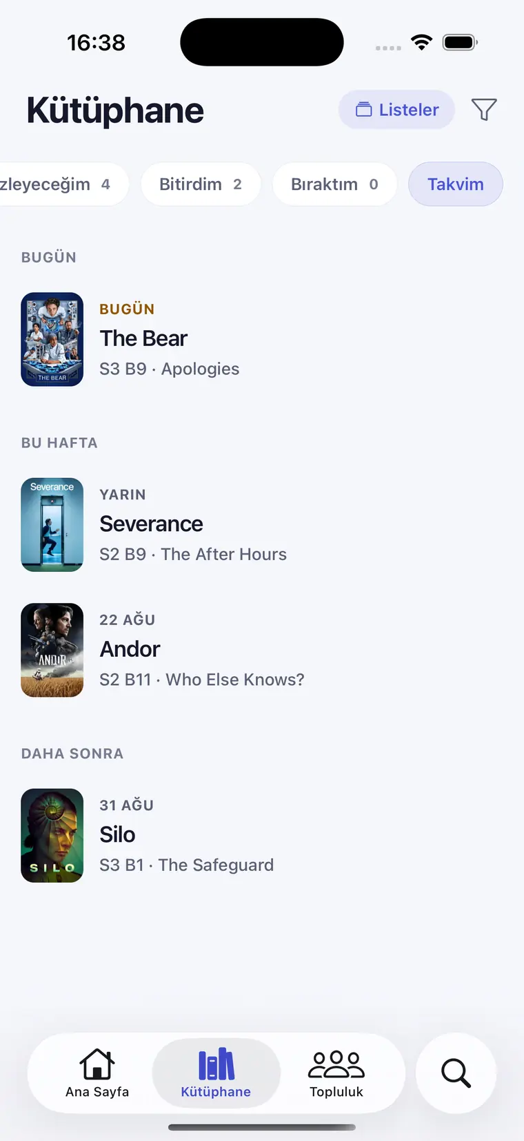 Showpile — İzleme takvimi